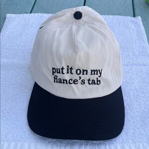 Cream and Black Embroidered Baseball Cap - "put it on my fiance's tab"